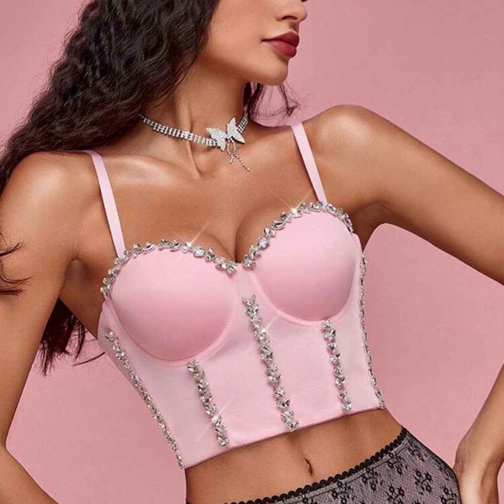 Chic Pink Embellished Bustier size S